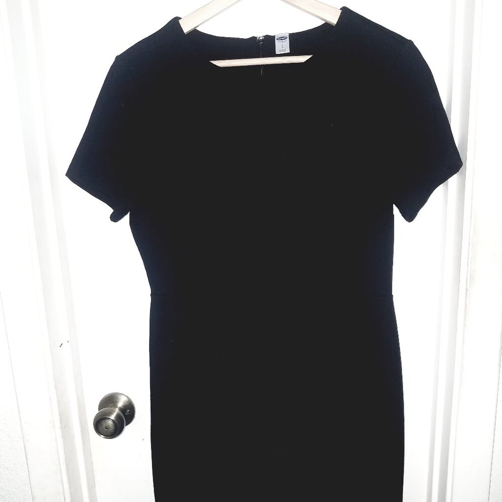 Old Navy Black Back Zip Front Darts Midi Shift Dress Women's Size L